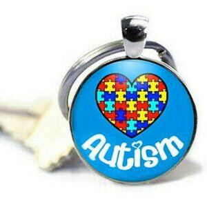 Stocking Stuffer: Autism Autistic Awareness Love Blue Silver Cabochon Key Ring